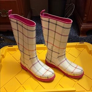 Coach Plaid Winter Rain Boots - Cream and Pink size 10 women’s